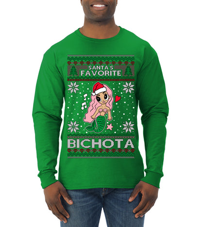 Christmas Karol Santa's Favorite Bichota, Christmas Gifts, Funny Xmas Gift Idea, Ugly Christmas Sweater Mens Long Sleeve Shirt