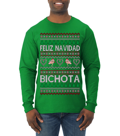 Feliz Navidad Bichota, Christmas Gifts, Funny Xmas Gift Idea, Ugly Christmas Sweater Mens Long Sleeve Shirt