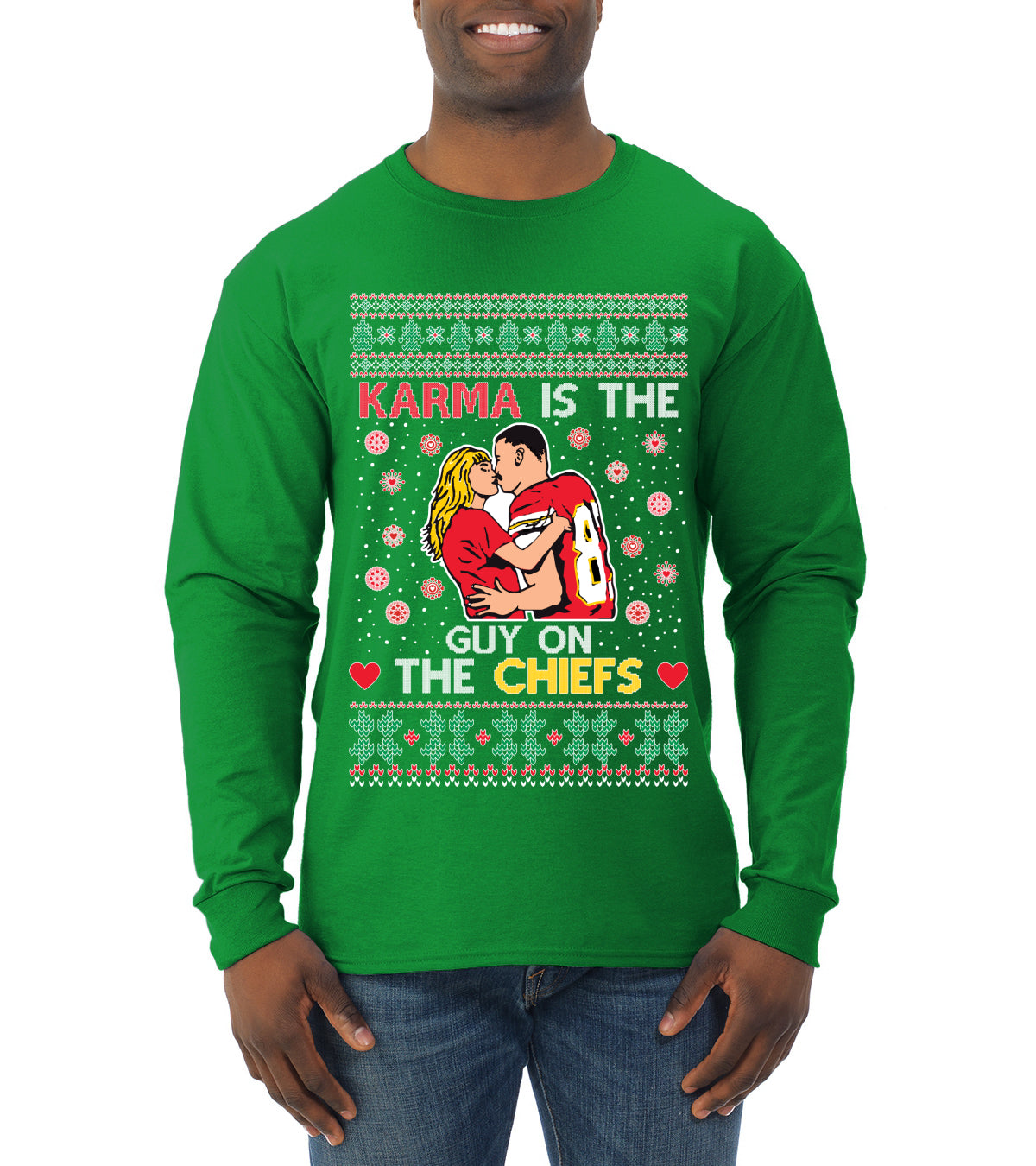 Karma is the Guy on the Football Team, Christmas Gifts, Funny Xmas Gift Idea, Ugly Christmas  Mens Long Sleeve Shirt