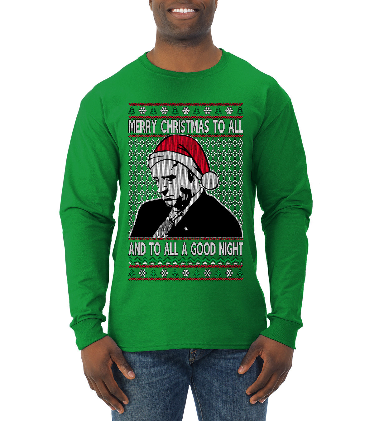 A Good Night Sleepy Joe Merry Xmas To All,Christmas Gifts, Funny Xmas Gift Idea, Ugly Christmas Sweater Mens Long Sleeve Shirt