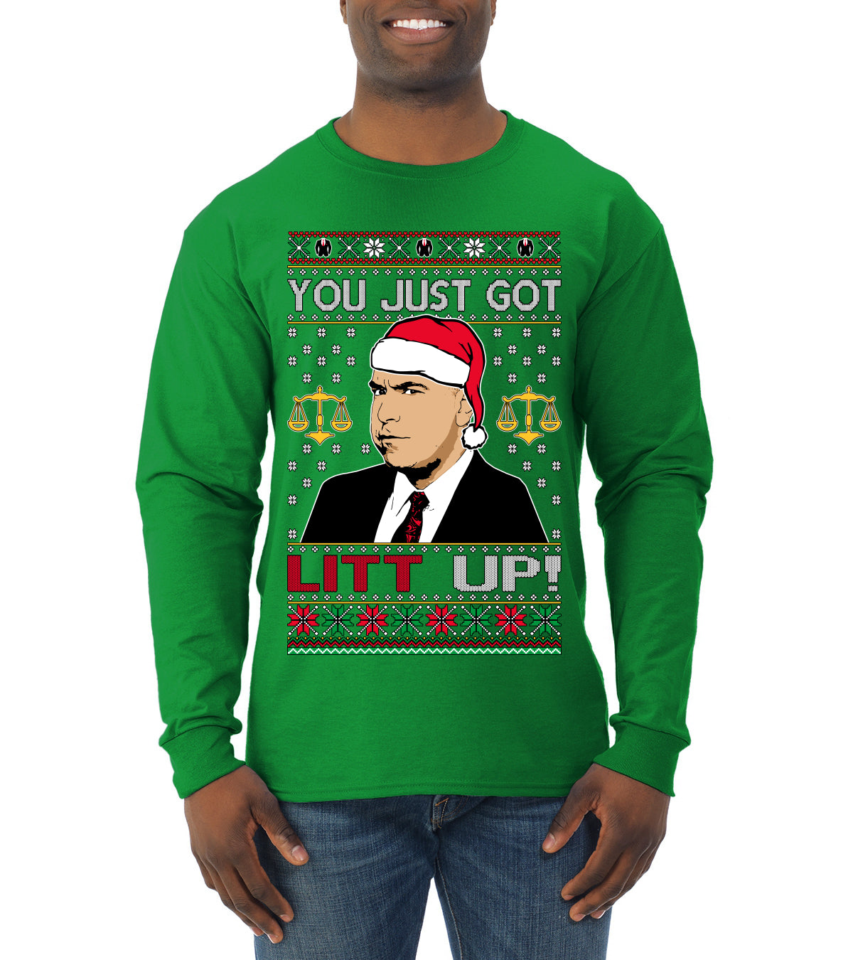 Just Got Litt Up Louis, TV Series, Christmas Gifts, Funny Xmas Gift Idea, Ugly Christmas Sweater Mens Long Sleeve Shirt