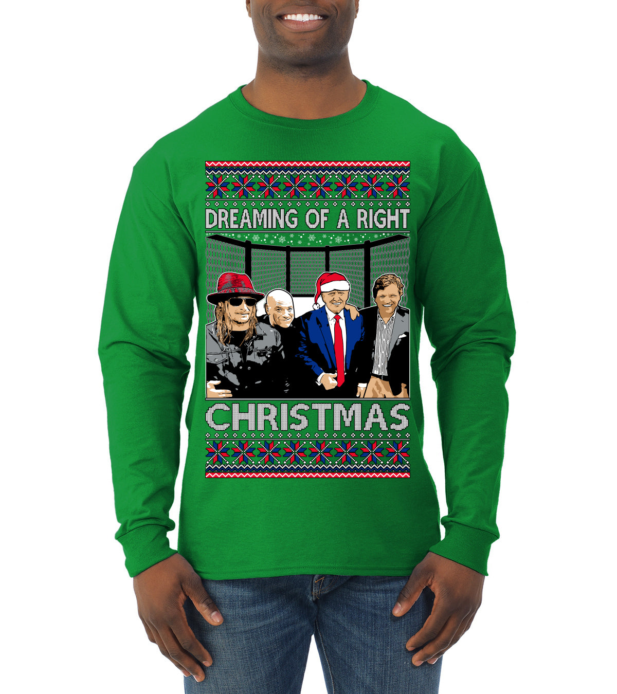 Dreaming Of A Right Christmas, Trump 2024 ,  , Christmas Gifts, Funny Xmas Gift Idea, Ugly Christmas Sweater Mens Long Sleeve Shirt