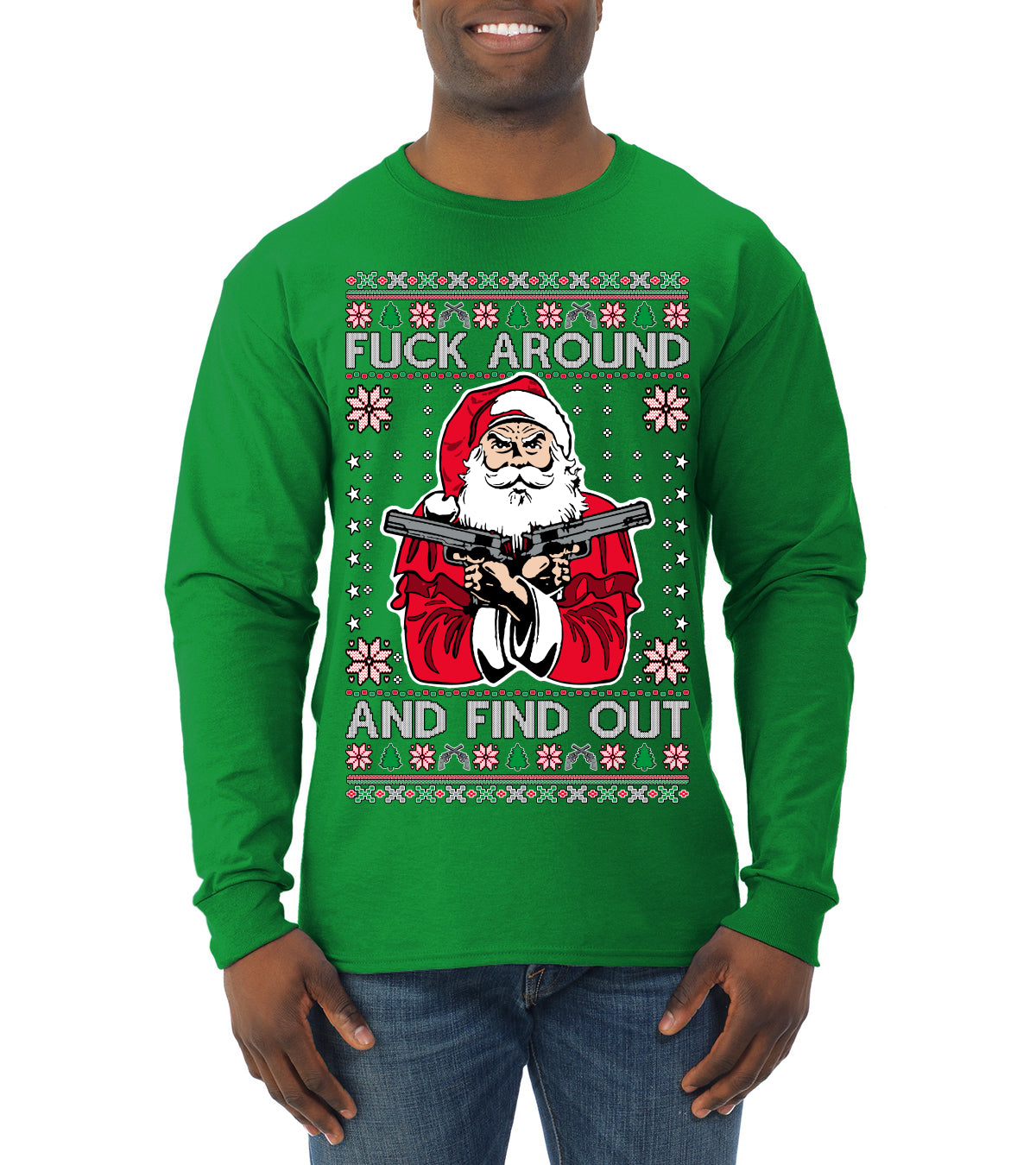 F Around And Find Out Santa, Christmas Gifts, Funny Xmas Gift Idea, Ugly Christmas Sweater Mens Long Sleeve Shirt