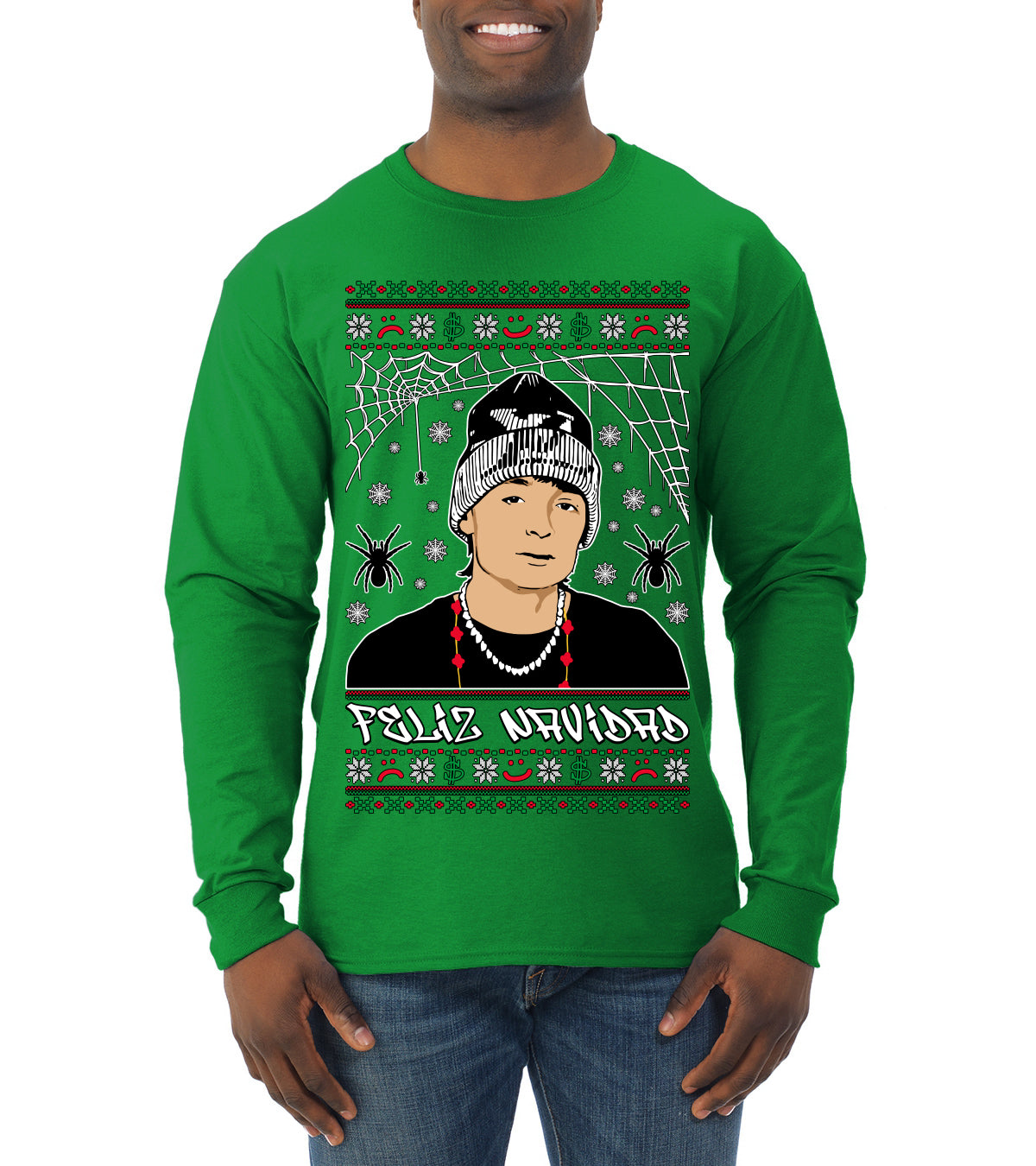 Peso Feliz Navidad Pluma, Feliz Navidad,  Christmas Gifts, Funny Xmas Gift Idea, Ugly Christmas Sweater Mens Long Sleeve Shirt