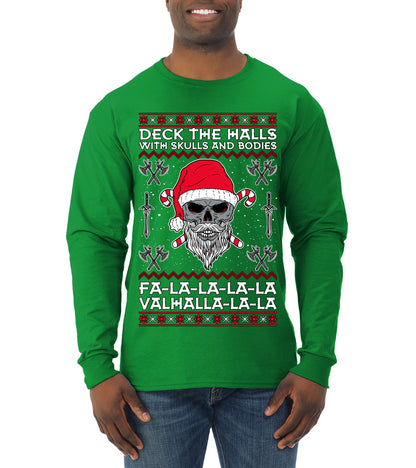 Valhalla Deck The Halls With Skulls & Bodies Movie Xmas Shirt, Christmas Gifts, Funny Xmas Gift Idea, Ugly Christmas Sweater Mens Long Sleeve Shirt