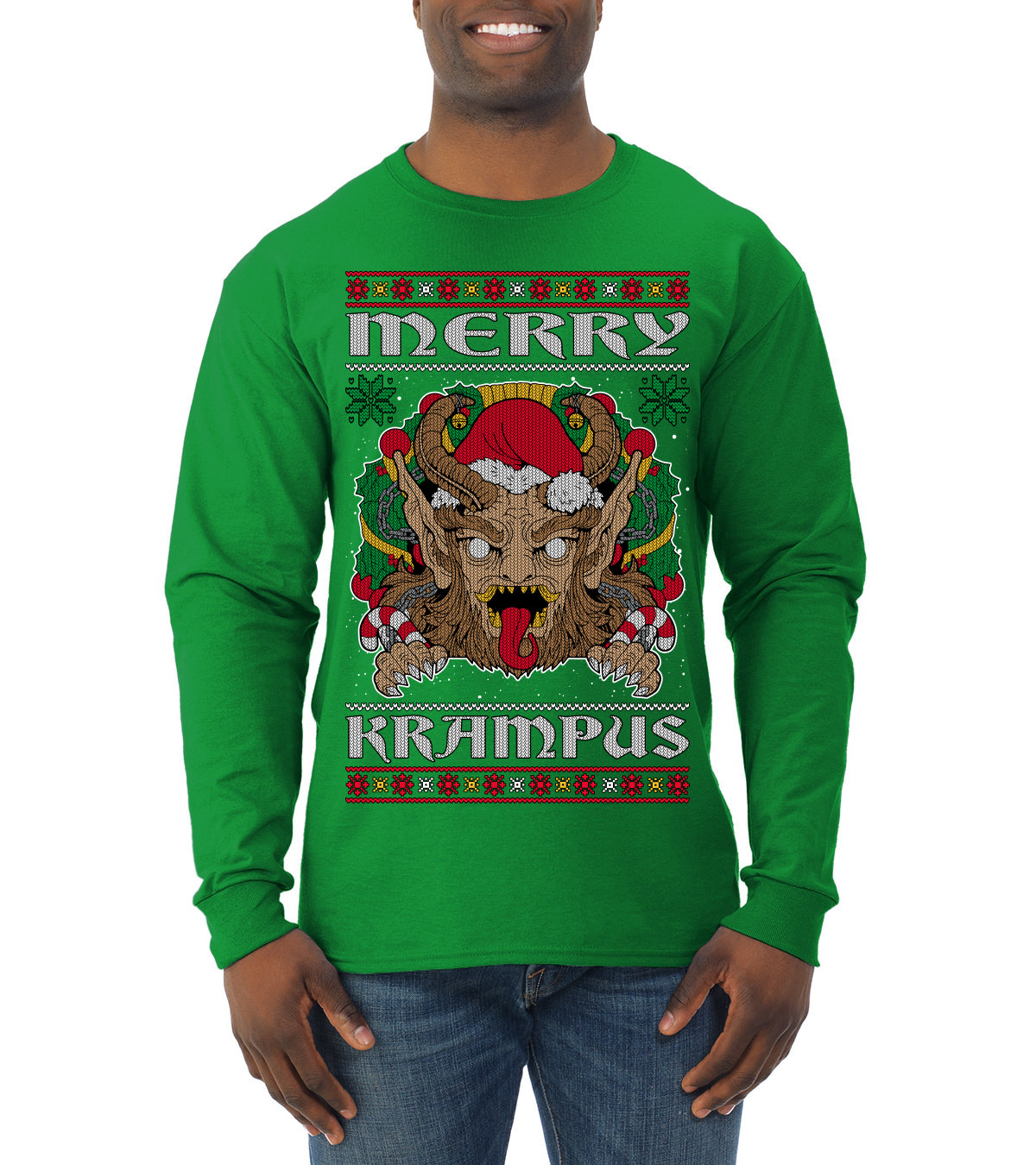 Merry Krampus Scary Xmas Movie, Christmas Gifts, Funny Xmas Gift Idea, Ugly Christmas Sweater Mens Long Sleeve Shirt