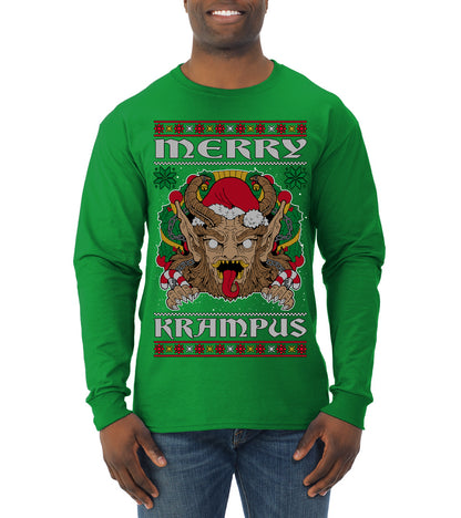 Merry Krampus Scary Xmas Movie, Christmas Gifts, Funny Xmas Gift Idea, Ugly Christmas Sweater Mens Long Sleeve Shirt