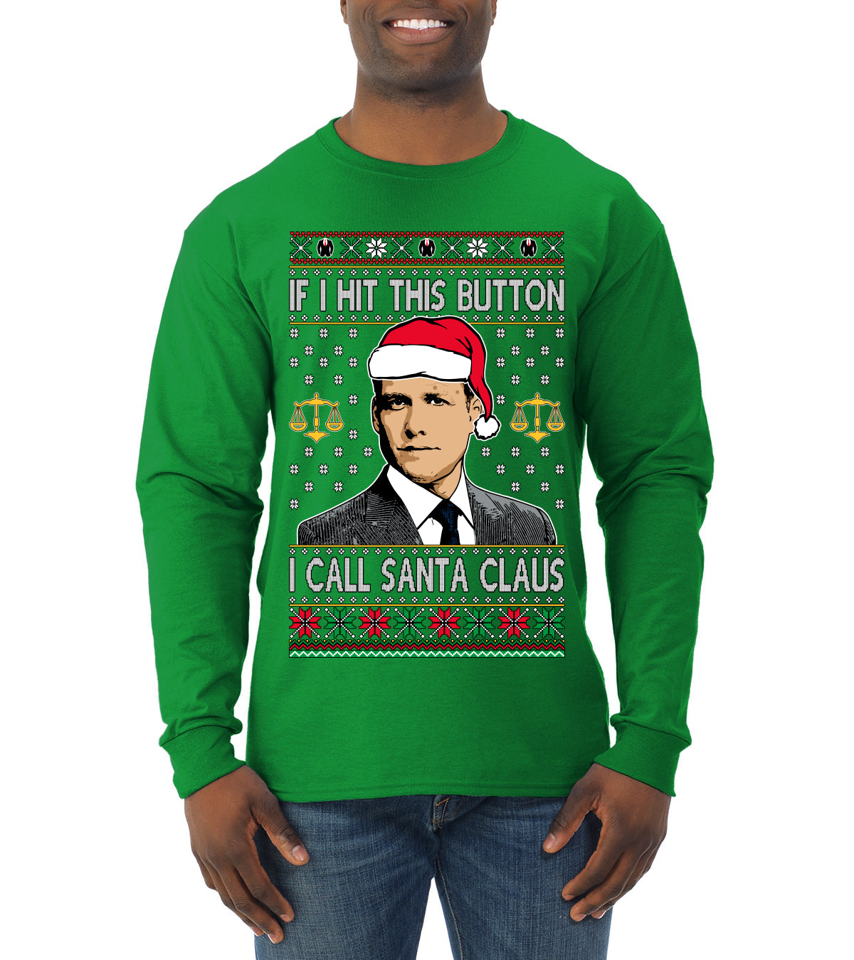 TV Show Parody Harvey Hit This Button I Call Santa Specter, Christmas Gifts, Funny Xmas Gift Idea, Ugly Christmas Sweater Mens Long Sleeve Shirt