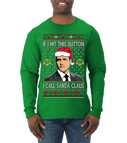 TV Show Parody Harvey Hit This Button I Call Santa Specter, Christmas Gifts, Funny Xmas Gift Idea, Ugly Christmas Sweater Mens Long Sleeve Shirt
