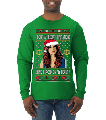 Donna TV Show Parody Don't Appreciate Limitations Being Placed, Christmas Gifts, Funny Xmas Gift Idea, Ugly Christmas Sweater Mens Long Sleeve Shirt