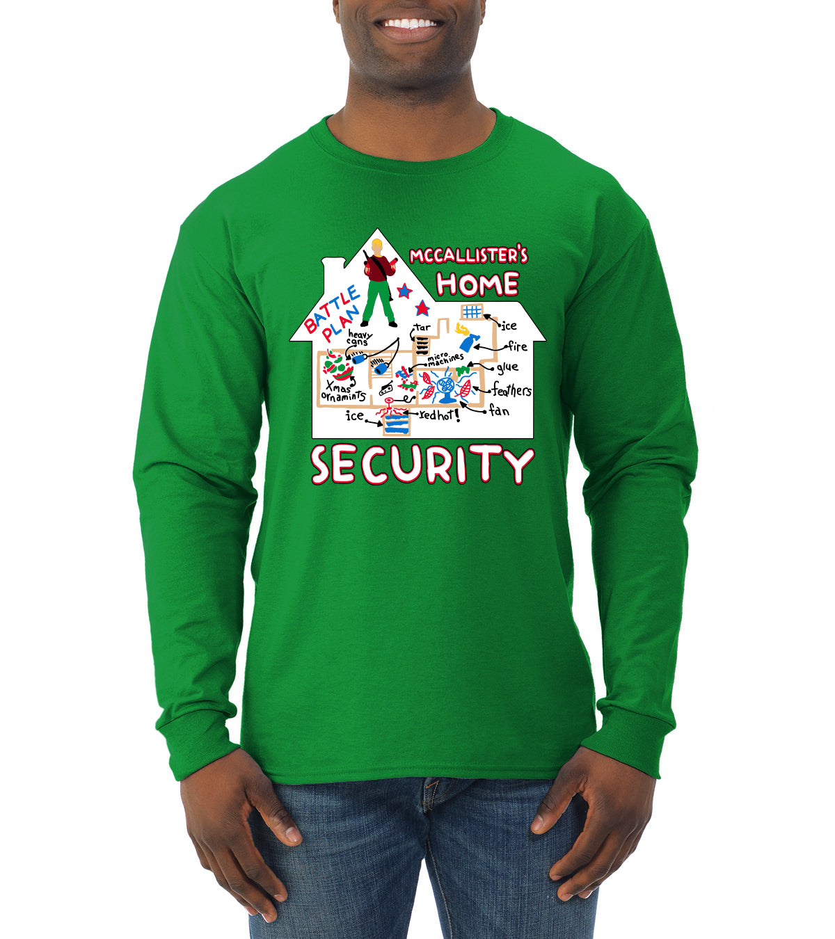 Battle Plans Alone McCallister's Home Security , Christmas Gifts, Funny Xmas Gift Idea, Ugly Christmas Sweater Mens Long Sleeve Shirt