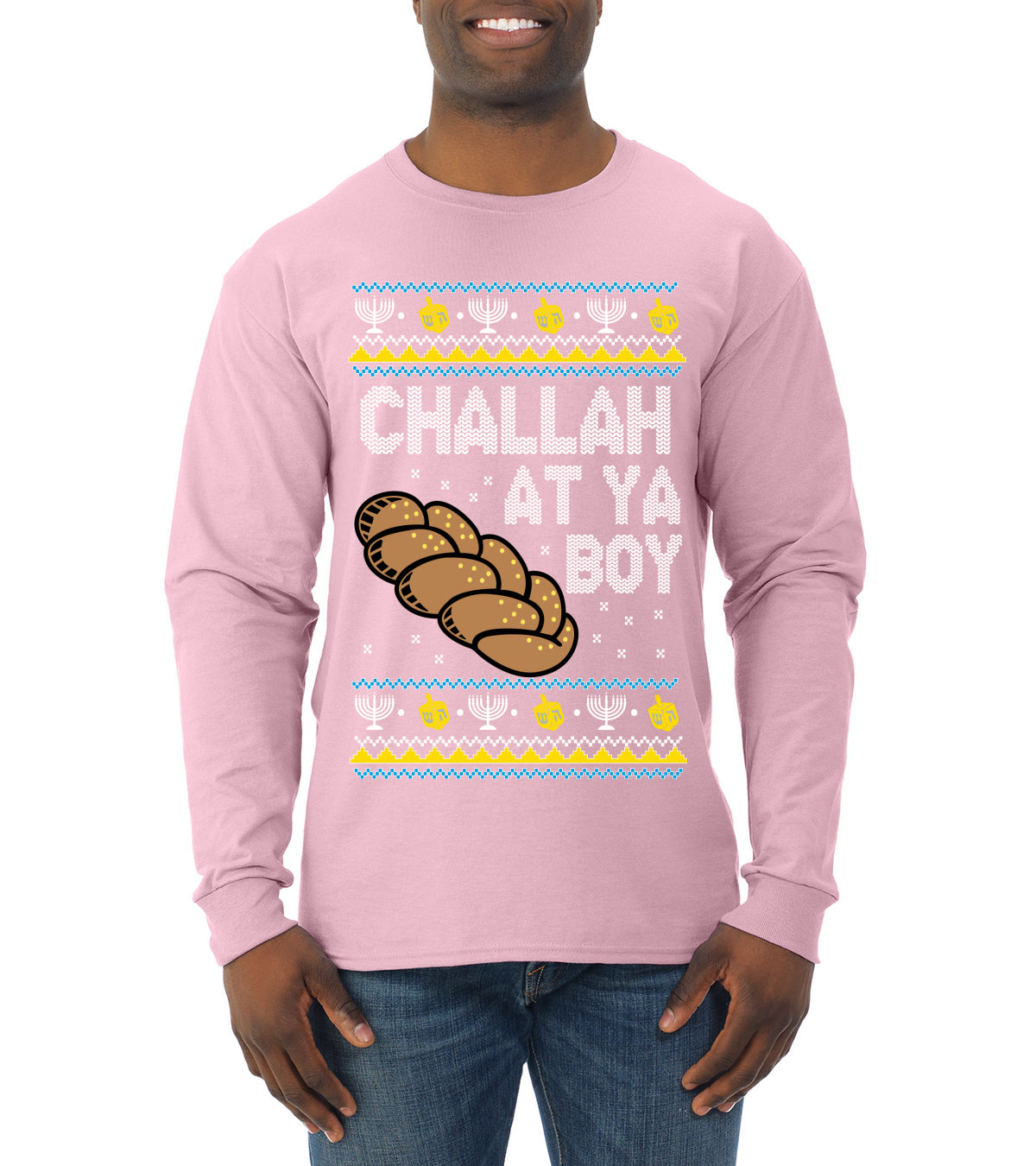 Challah At Ya Boy, Hanukkah Christmas Gifts, Funny Xmas Gift Idea, Ugly Christmas  Mens Long Sleeve Shirt
