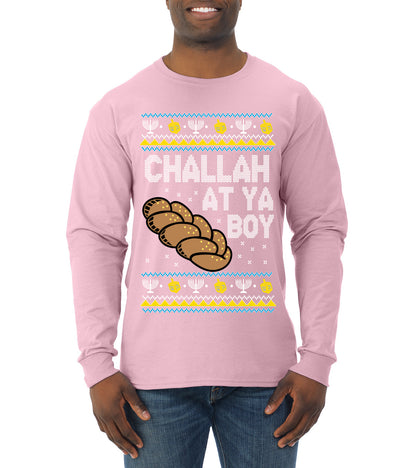 Challah At Ya Boy, Hanukkah Christmas Gifts, Funny Xmas Gift Idea, Ugly Christmas  Mens Long Sleeve Shirt