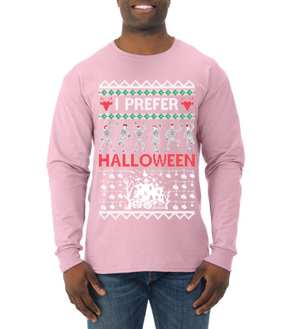 I Prefer Halloween Dancing Skeletons, Xmas Dancers, Christmas Gifts, Funny Xmas Gift Idea, Ugly Christmas  Mens Long Sleeve Shirt