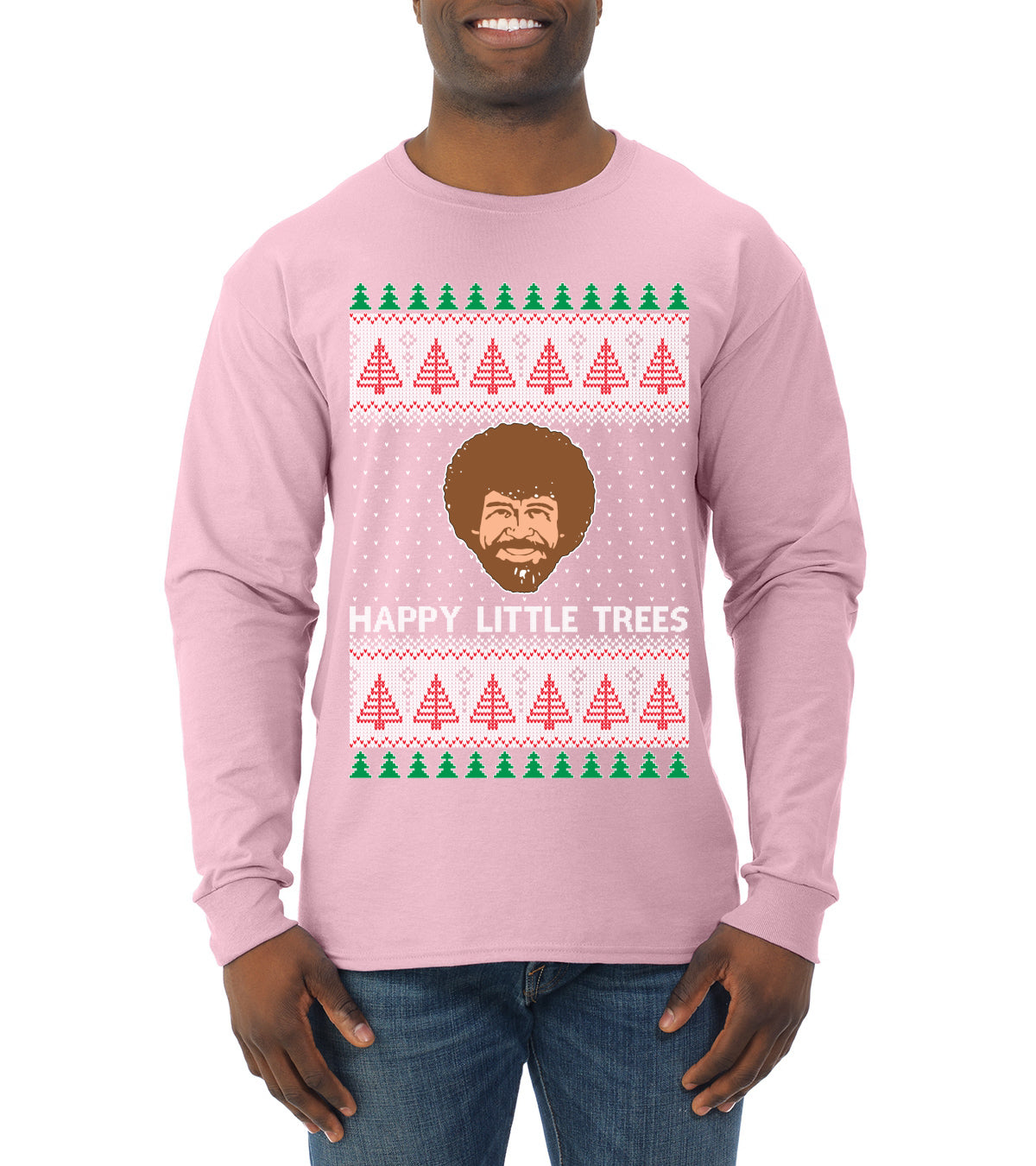 Bob Happy Little Trees Ross Painter, Christmas Gifts, Funny Xmas Gift Idea, Ugly Christmas  Mens Long Sleeve Shirt