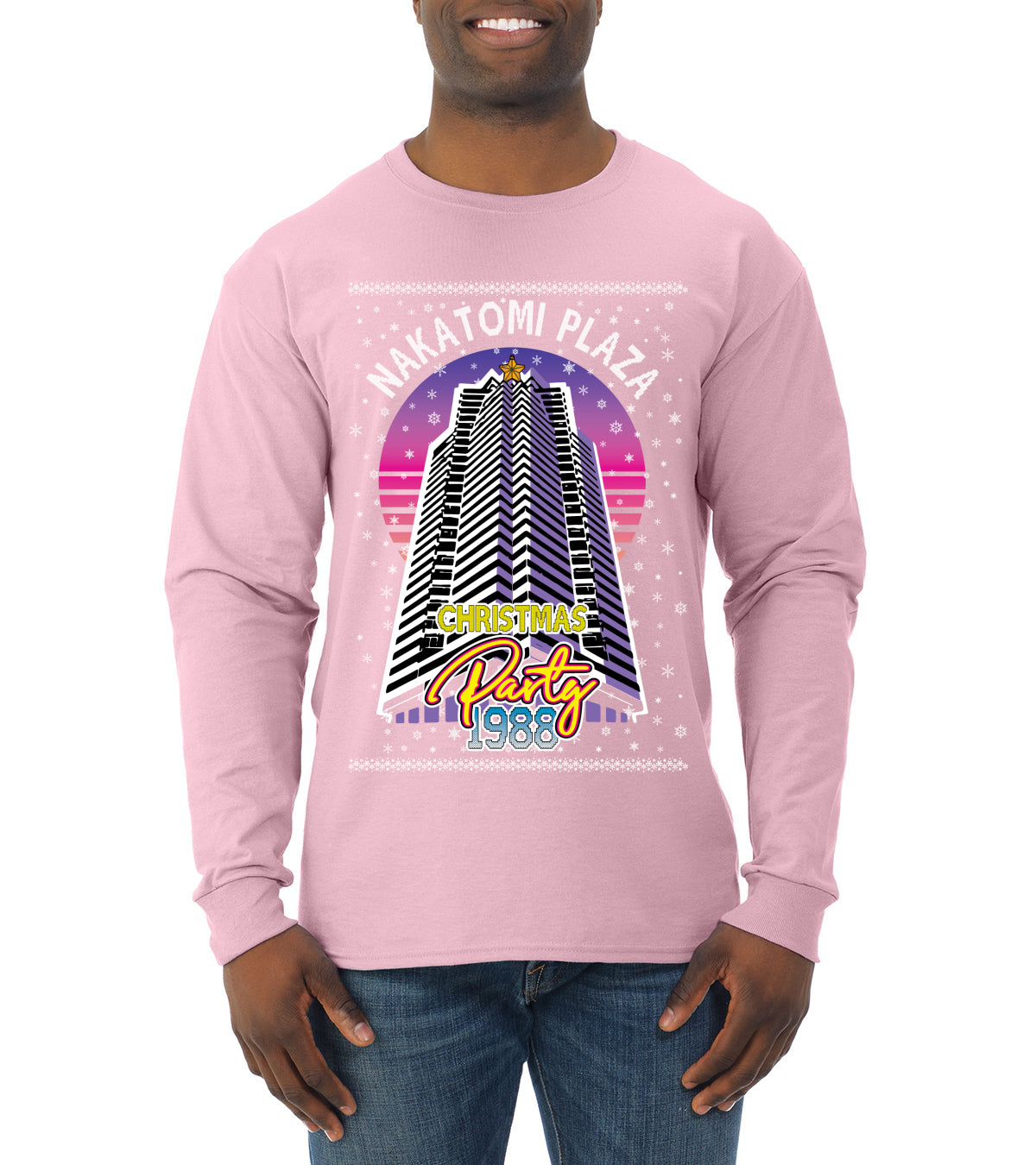 Retro Nakatomi Plaza 1988 Holiday Party, Xmas Movie, Christmas Gifts, Funny Xmas Gift Idea, Ugly Christmas  Mens Long Sleeve Shirt