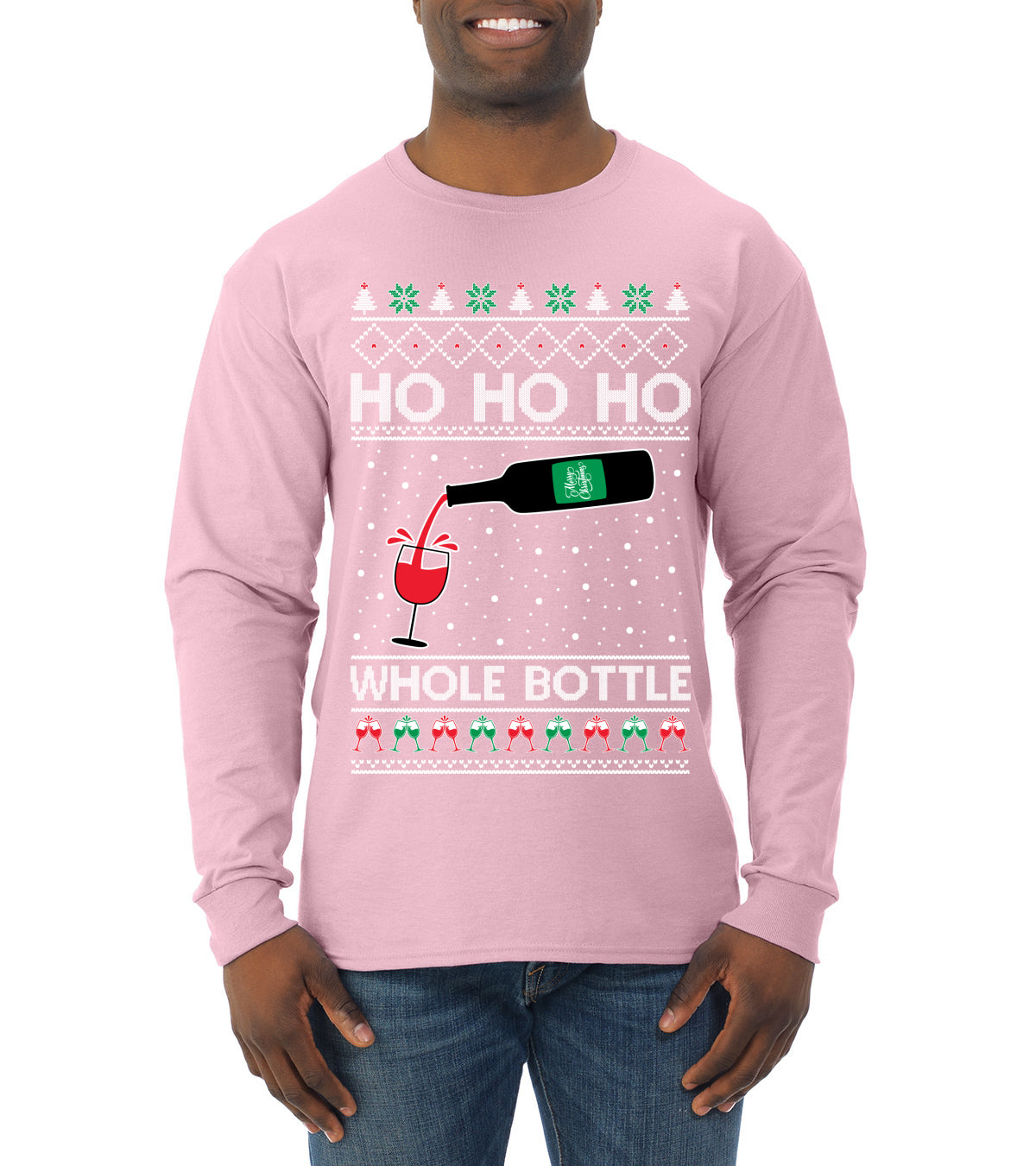 Ho Ho Ho Whole Bottle Wine Spirits, Christmas Gifts, Funny Xmas Gift Idea, Ugly Christmas  Mens Long Sleeve Shirt