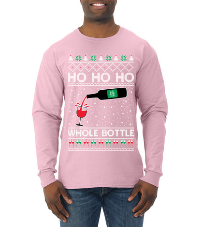 Ho Ho Ho Whole Bottle Wine Spirits, Christmas Gifts, Funny Xmas Gift Idea, Ugly Christmas  Mens Long Sleeve Shirt