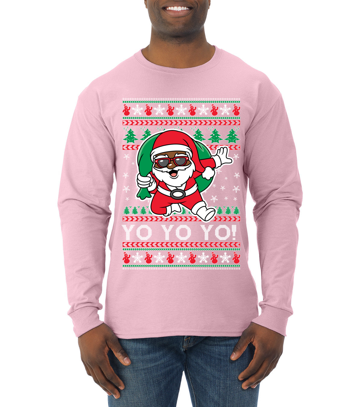 Yo Yo Yo Black Santa, Christmas Gifts, Funny Xmas Gift Idea, Ugly Christmas  Mens Long Sleeve Shirt