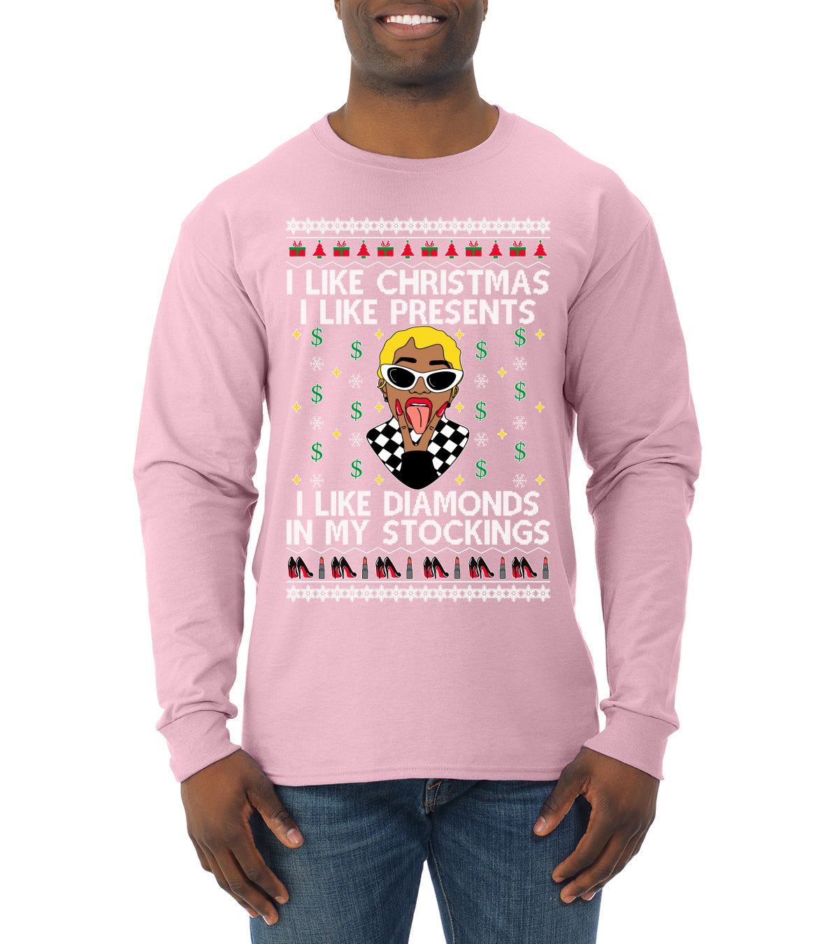 I Like Christmas, I like Presents Cardi, Christmas Gifts, Funny Xmas Gift Idea, Ugly Christmas Sweater Mens Long Sleeve Shirt
