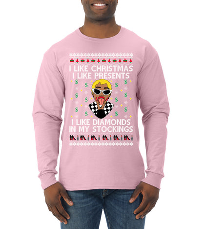 I Like Christmas, I like Presents Cardi, Christmas Gifts, Funny Xmas Gift Idea, Ugly Christmas Sweater Mens Long Sleeve Shirt