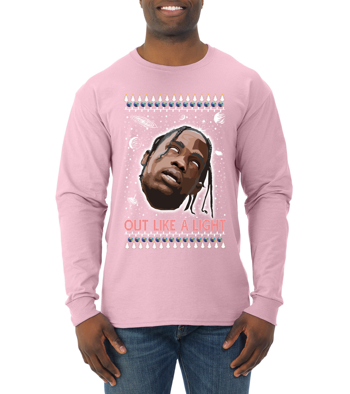 Out Like a Light, Christmas Gifts, Funny Xmas Gift Idea, Ugly Christmas Sweater Mens Long Sleeve Shirt