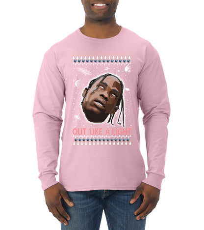 Out Like a Light, Christmas Gifts, Funny Xmas Gift Idea, Ugly Christmas Sweater Mens Long Sleeve Shirt