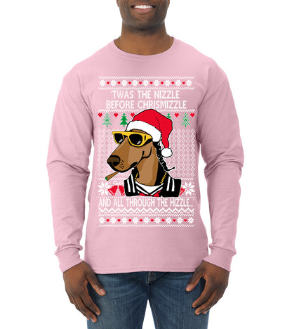 Twas The Nizzle Before Chrismizzle Gangster Dogg Rapper, Christmas Gifts, Funny Xmas Gift Idea, Ugly Christmas Sweater Mens Long Sleeve Shirt