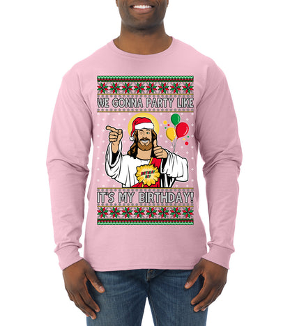 Gonna Party Like It's My Birthday Jesus, Christmas Gifts, Funny Xmas Gift Idea, Ugly Christmas Sweater Mens Long Sleeve Shirt