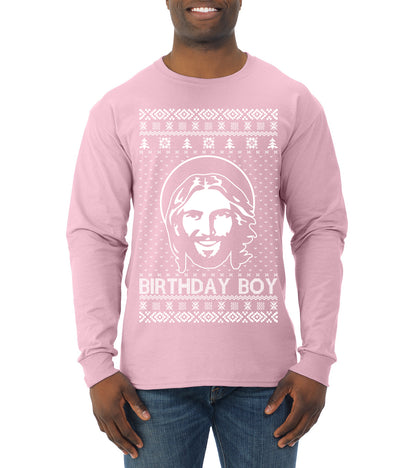Birthday Boy Jesus Christ, Christmas Gifts, Funny Xmas Gift Idea, Ugly Christmas Sweater Mens Long Sleeve Shirt