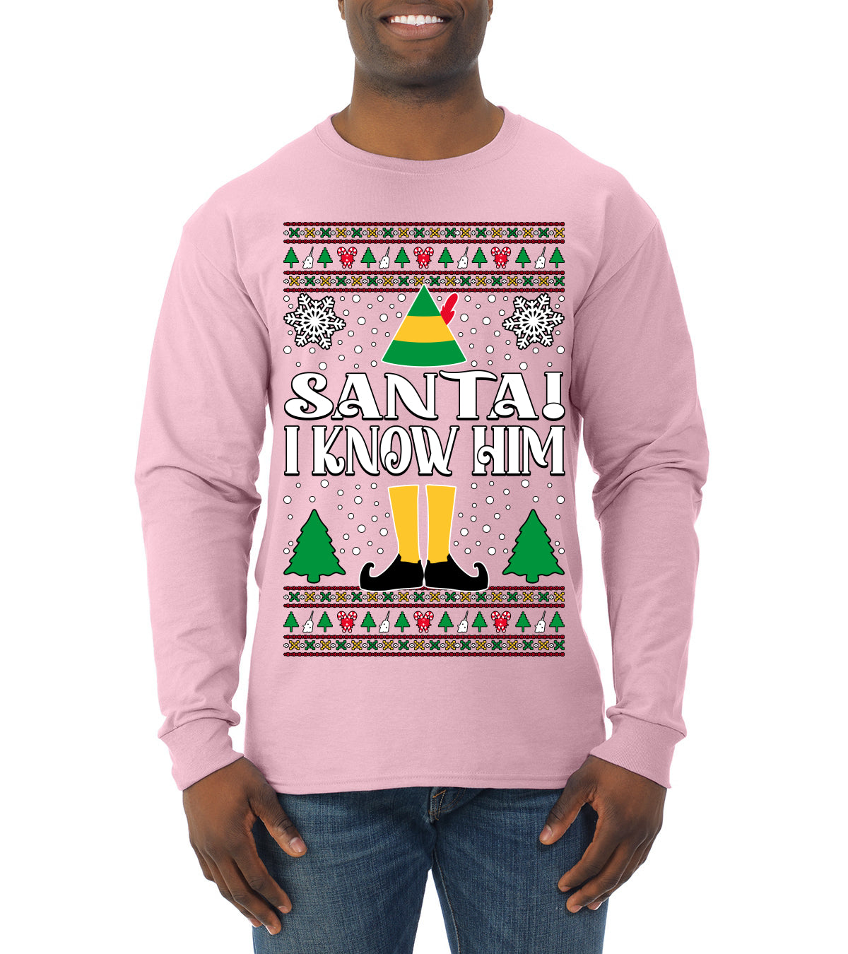 Santa! I Know Him Christmas Movie Quote , Christmas Gifts, Funny Xmas Gift Idea, Ugly Christmas Sweater Mens Long Sleeve Shirt