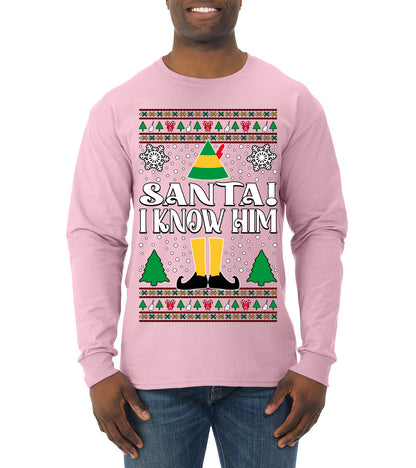 Santa! I Know Him Christmas Movie Quote , Christmas Gifts, Funny Xmas Gift Idea, Ugly Christmas Sweater Mens Long Sleeve Shirt