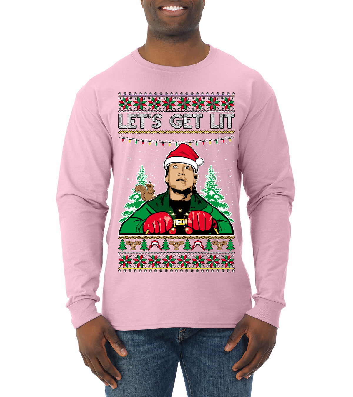 Let's Get Lit Clark Vacation Movie Parody Ugly Christmas Sweater, Christmas Gifts, Funny Xmas Gift Idea, Mens Long Sleeve Shirt