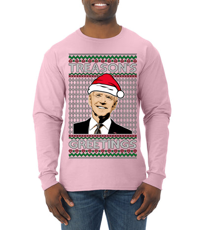 Treason's Greetings Biden President Humor Ugly Christmas Sweater, Christmas Gifts, Funny Xmas Gift Idea, Mens Long Sleeve Shirt
