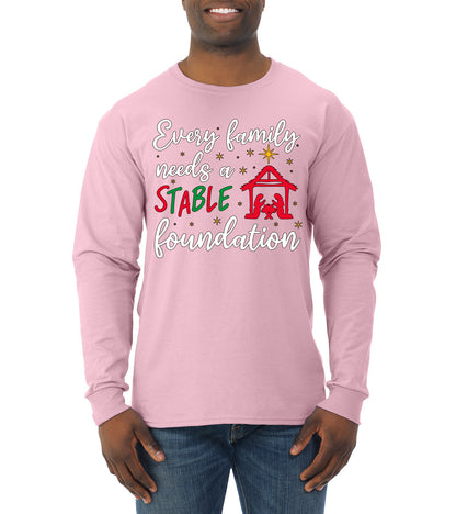 Every Family Needs a Stable Foundation Ugly Christmas Sweater, Christmas Gifts, Funny Xmas Gift Idea, Mens Long Sleeve Shirt