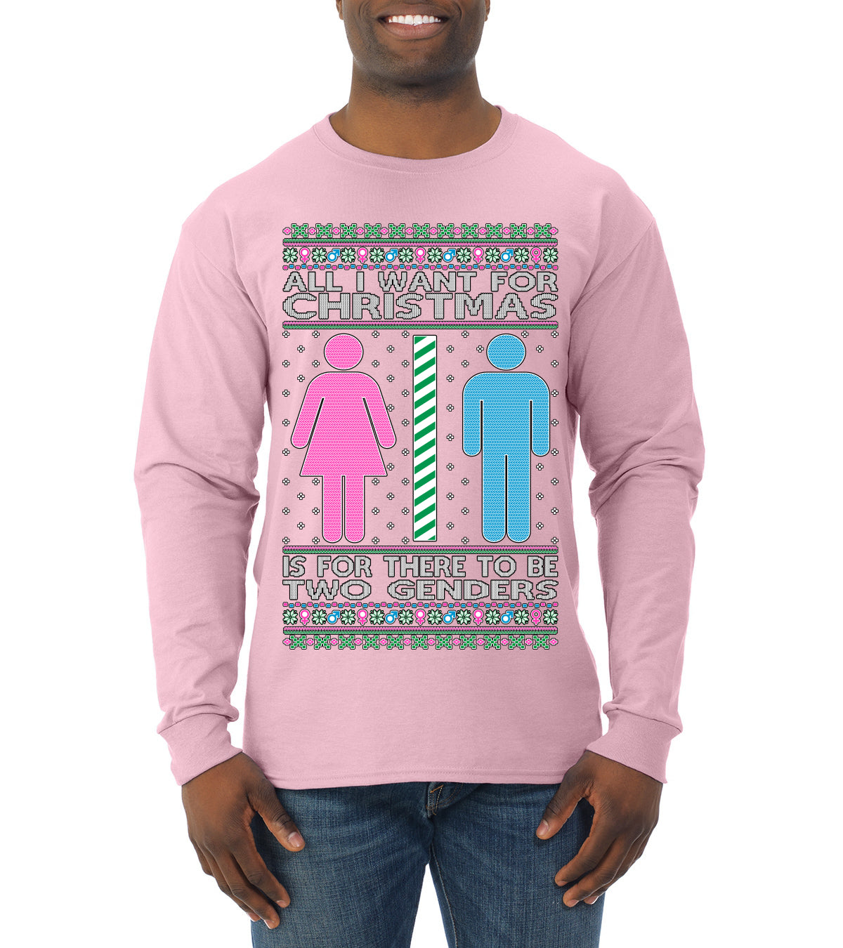 Two Genders For Christmas is All I Want, Christmas Gifts, Funny Xmas Gift Idea Ugly Christmas Sweater Mens Long Sleeve Shirt
