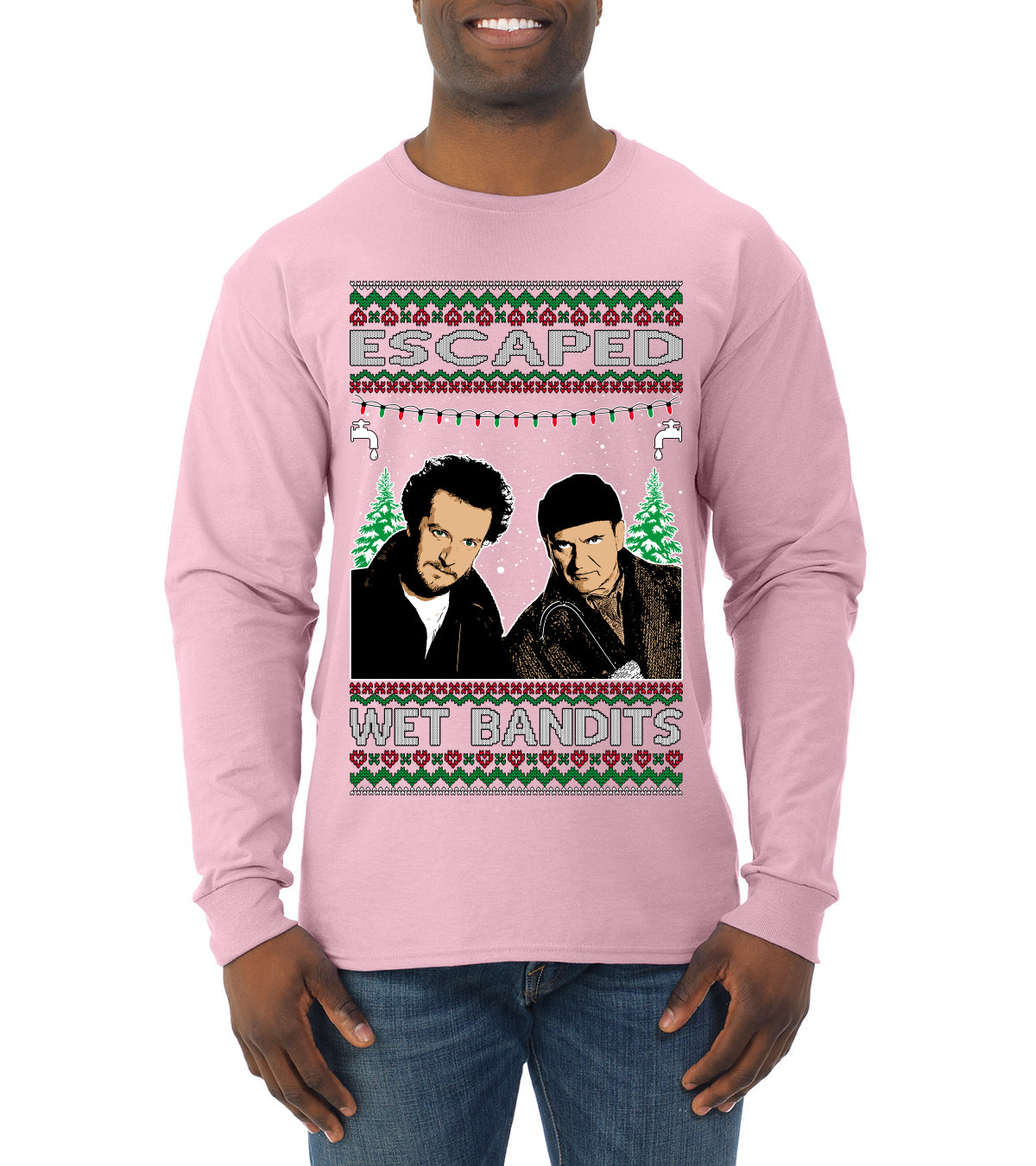 Escaped Bandits Classic Home Holiday Movie, Christmas Gifts, Funny Xmas Gift Idea, Ugly Christmas Sweater Mens Long Sleeve Shirt