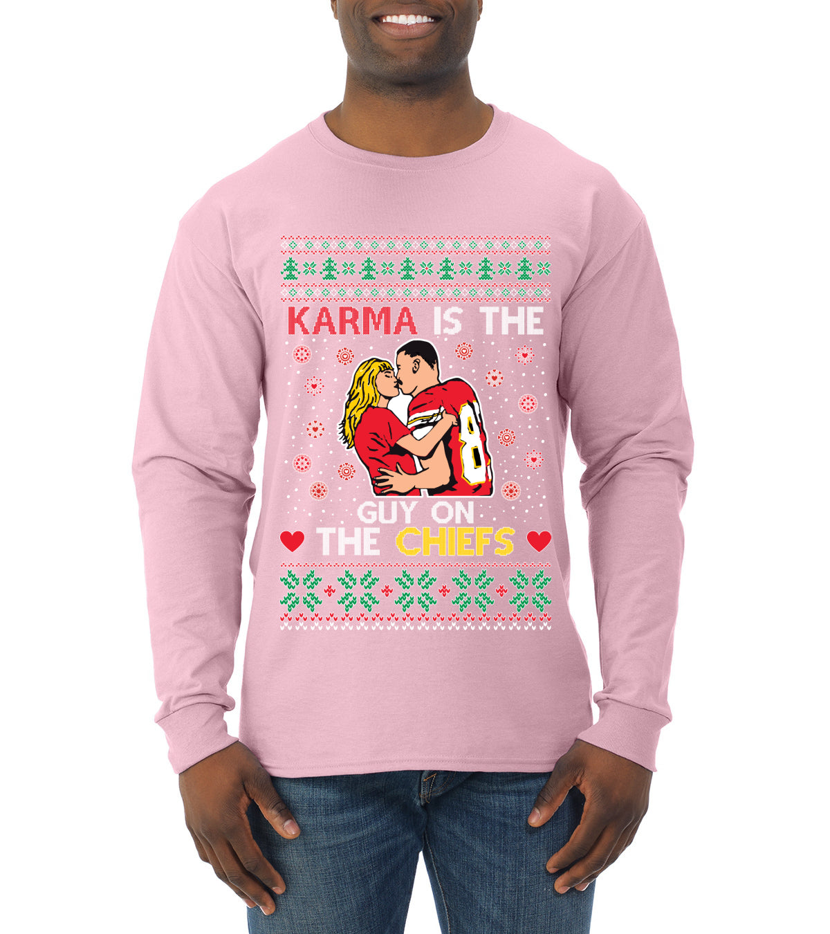 Karma is the Guy on the Football Team, Christmas Gifts, Funny Xmas Gift Idea, Ugly Christmas  Mens Long Sleeve Shirt