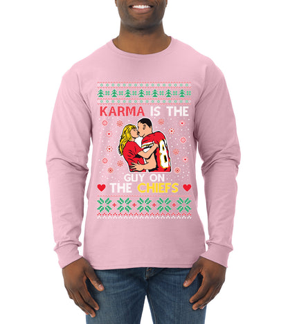 Karma is the Guy on the Football Team, Christmas Gifts, Funny Xmas Gift Idea, Ugly Christmas  Mens Long Sleeve Shirt