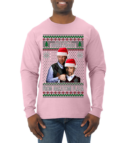 Nakatomi Plaza  Season's Greeting,  Christmas Gifts, Funny Xmas Gift Idea, Ugly Christmas Sweater Mens Long Sleeve Shirt