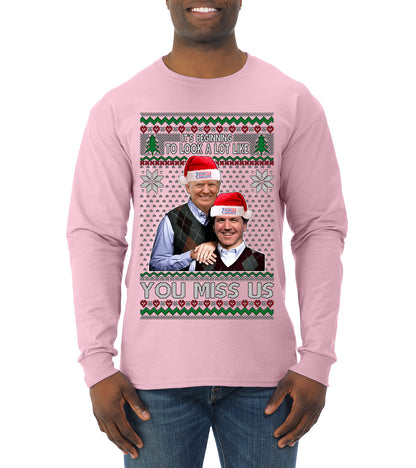 Trump Carlson 24 Beginning To Look Like You Miss Us, Christmas Gifts, Funny Xmas Gift Idea, Ugly Christmas Sweater Mens Long Sleeve Shirt