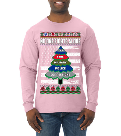 No One Fights Alone, The Heroes,  Christmas Gifts, Funny Xmas Gift Idea, Ugly Christmas Sweater Mens Long Sleeve Shirt