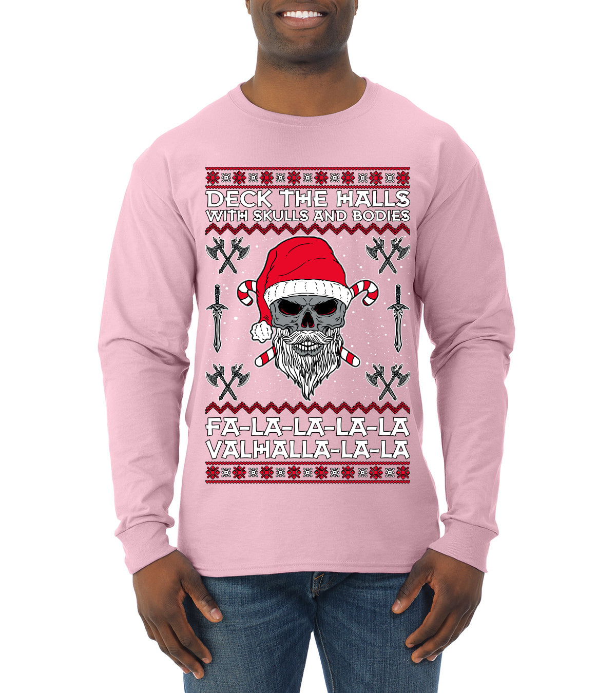 Valhalla Deck The Halls With Skulls & Bodies Movie Xmas Shirt, Christmas Gifts, Funny Xmas Gift Idea, Ugly Christmas Sweater Mens Long Sleeve Shirt