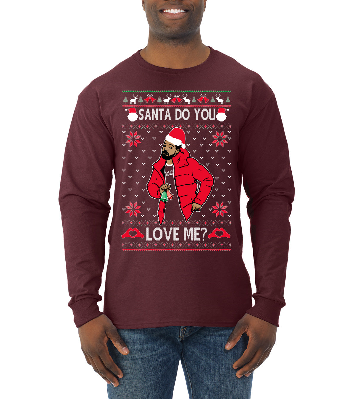 Santa Do You Love Me? White, Christmas Gifts, Funny Xmas Gift Idea, Ugly Christmas Sweater Mens Long Sleeve Shirt
