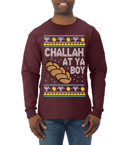 Challah At Ya Boy, Hanukkah Christmas Gifts, Funny Xmas Gift Idea, Ugly Christmas  Mens Long Sleeve Shirt