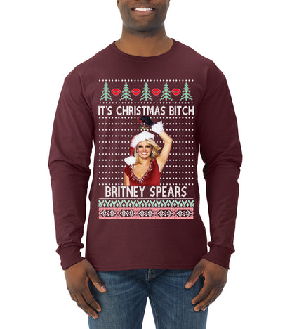 It's Christmas Bitch Britney, Christmas Gifts, Funny Xmas Gift Idea, Ugly Christmas  Mens Long Sleeve Shirt