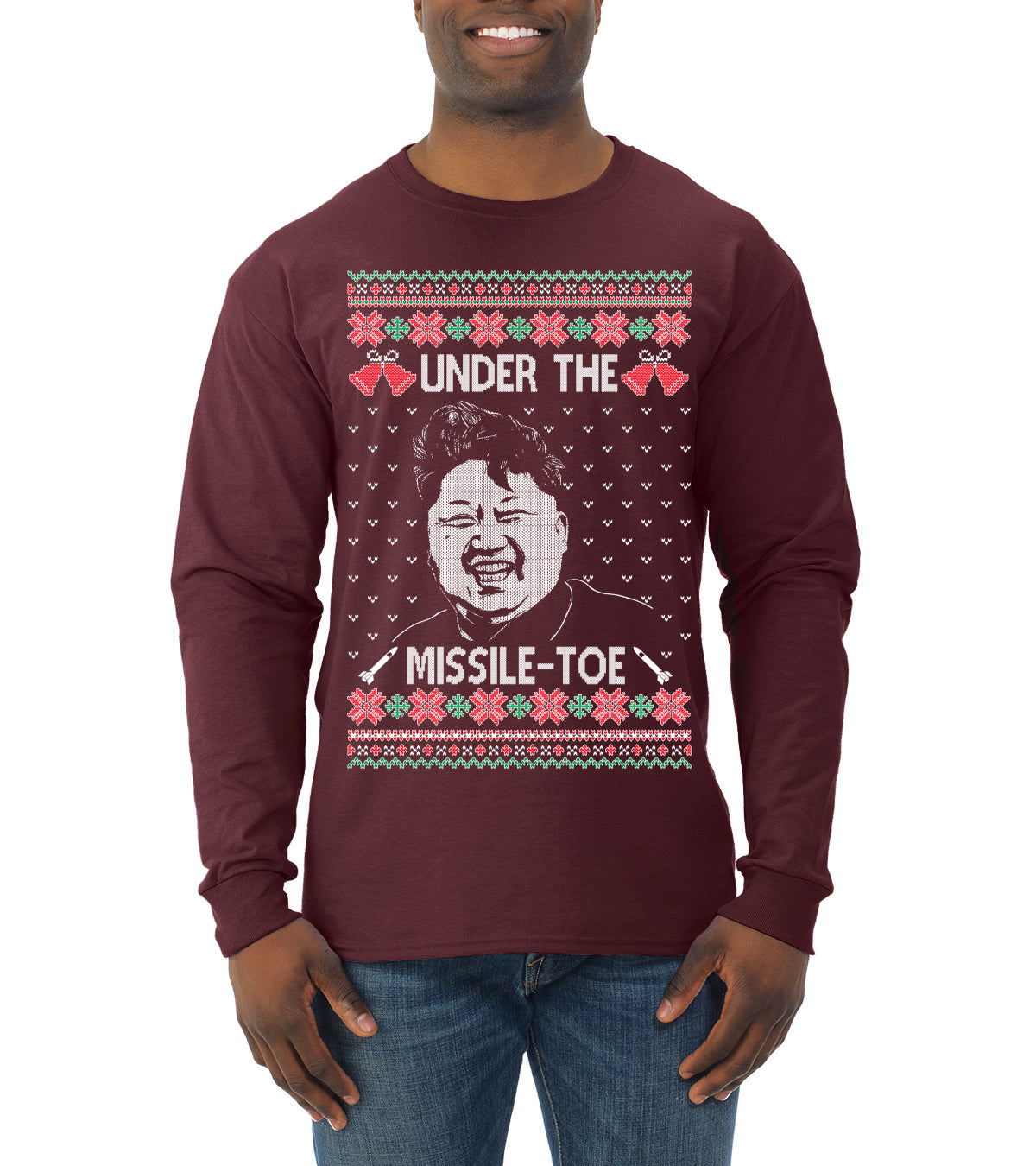 Under The Missle Toe ,Christmas Gifts, Funny Xmas Gift Idea, Ugly Christmas Sweater Mens Long Sleeve Shirt