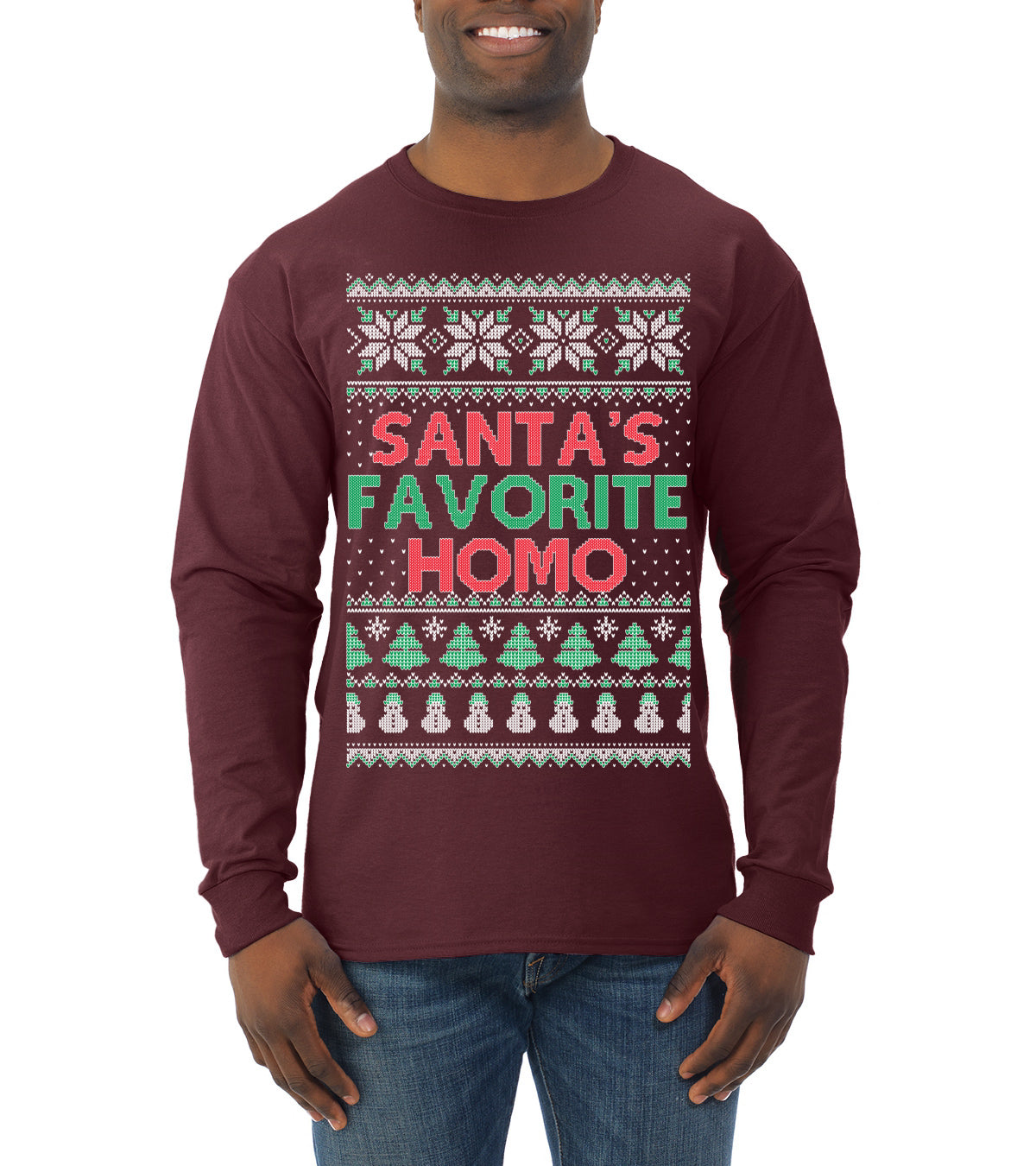 Santa's Favorite Homo ,Christmas Gifts, Funny Xmas Gift Idea, Ugly Christmas Sweater Mens Long Sleeve Shirt