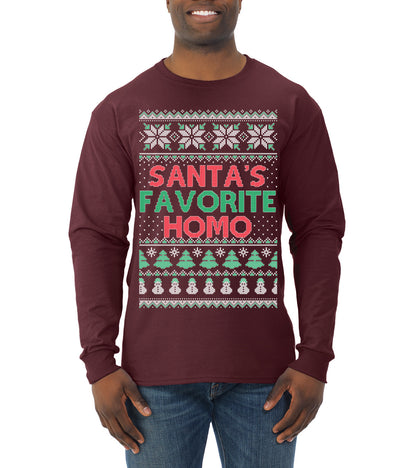 Santa's Favorite Homo ,Christmas Gifts, Funny Xmas Gift Idea, Ugly Christmas Sweater Mens Long Sleeve Shirt