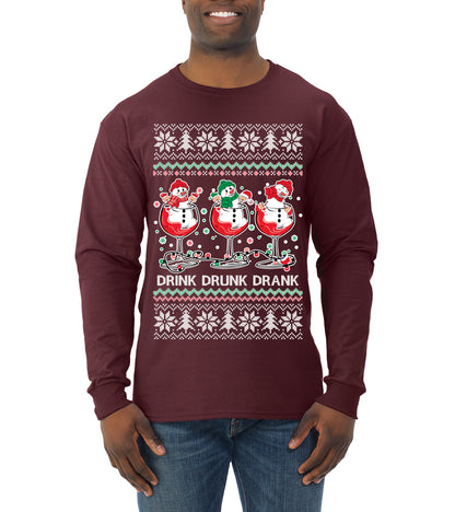 Holiday Spirits Drink Drank Drunk Snowmen, Christmas Gifts, Funny Xmas Gift Idea, Ugly Christmas  Mens Long Sleeve Shirt